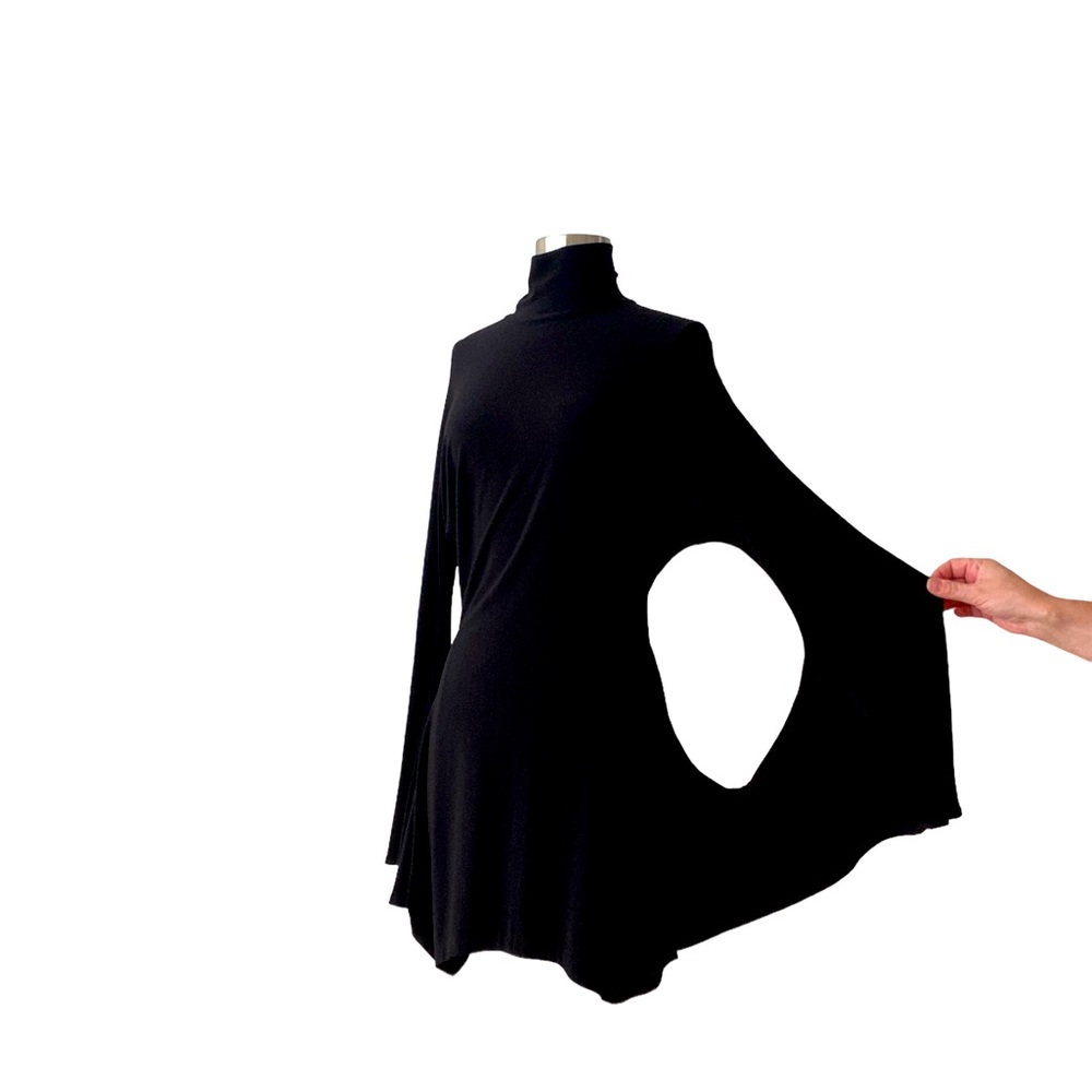 Witchy Norma Kamali x Everlast Stretch Black Dress with Cutout Bell Sleeve